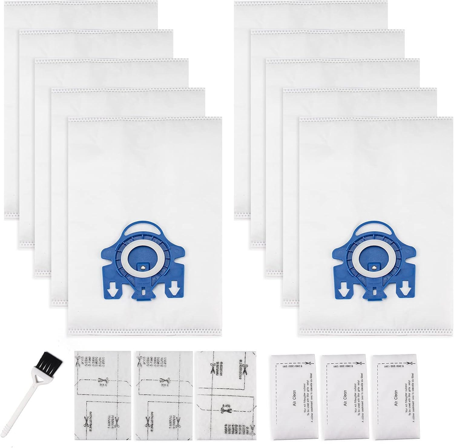 10 Packs 3D Airclean Bags Replacement for Miele GN Vacuum Cleaner Bags Fit for Miele Classic C2 C3 S2 S5 S8 S400 Series with Motor Protection Filters, AirClean