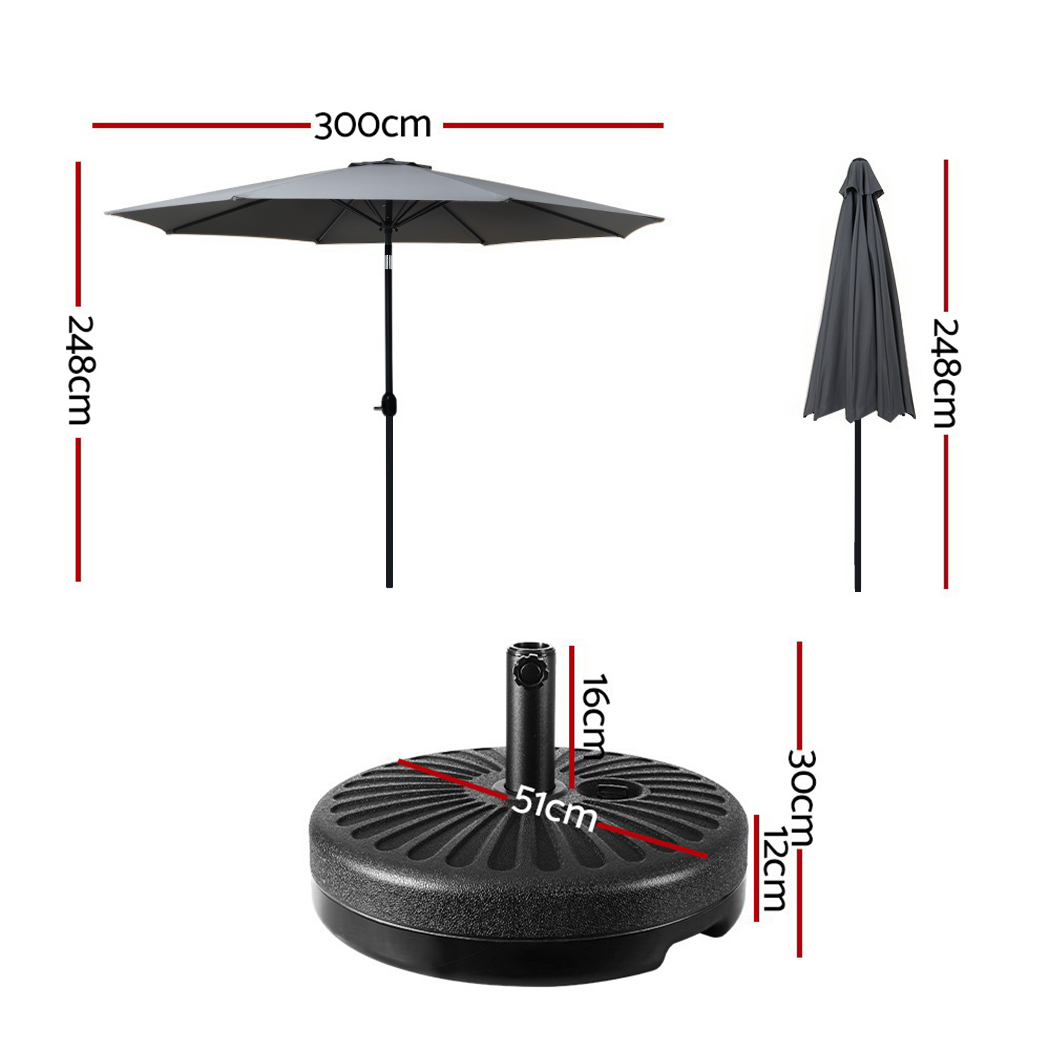 Instahut Outdoor Umbrella 3m Base Beach Pole Garden Tilt Sun Patio UV Charcoal — image 2