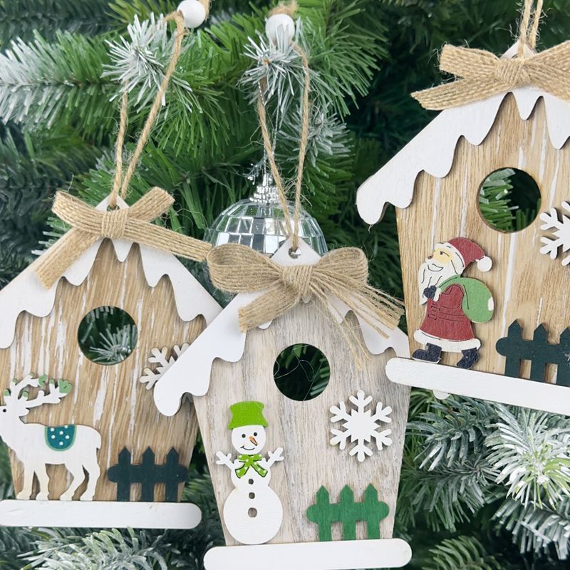 3pcs Christmas Pendant Fine Workmanship Adorable Durable Exquisite Decoration Wooden Rustic Tree Ornaments Holiday Hanging for — image 3