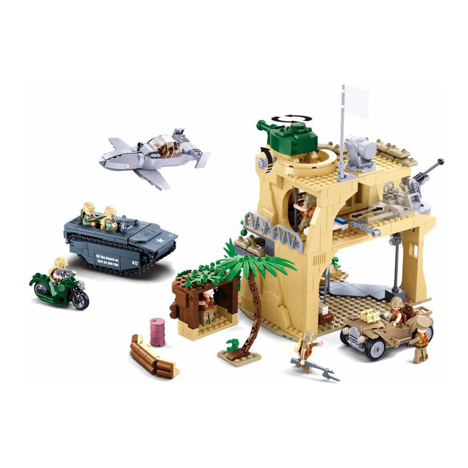 Sluban B1111 Model Kit WWII Battle of Iwo Jima Island Bunker Landing Craft Army Military Base Diorama Blocks DIY Set Toy โ image 3