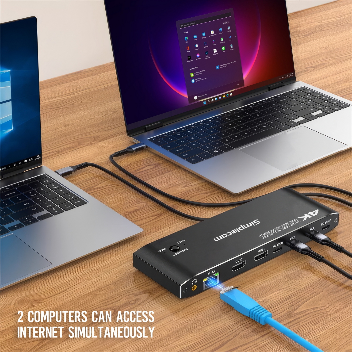 Simplecom KM590 2-Port USB-C Dual 4K HDMI Monitor KVM Switch and Docking Station with Network Sharing — image 4
