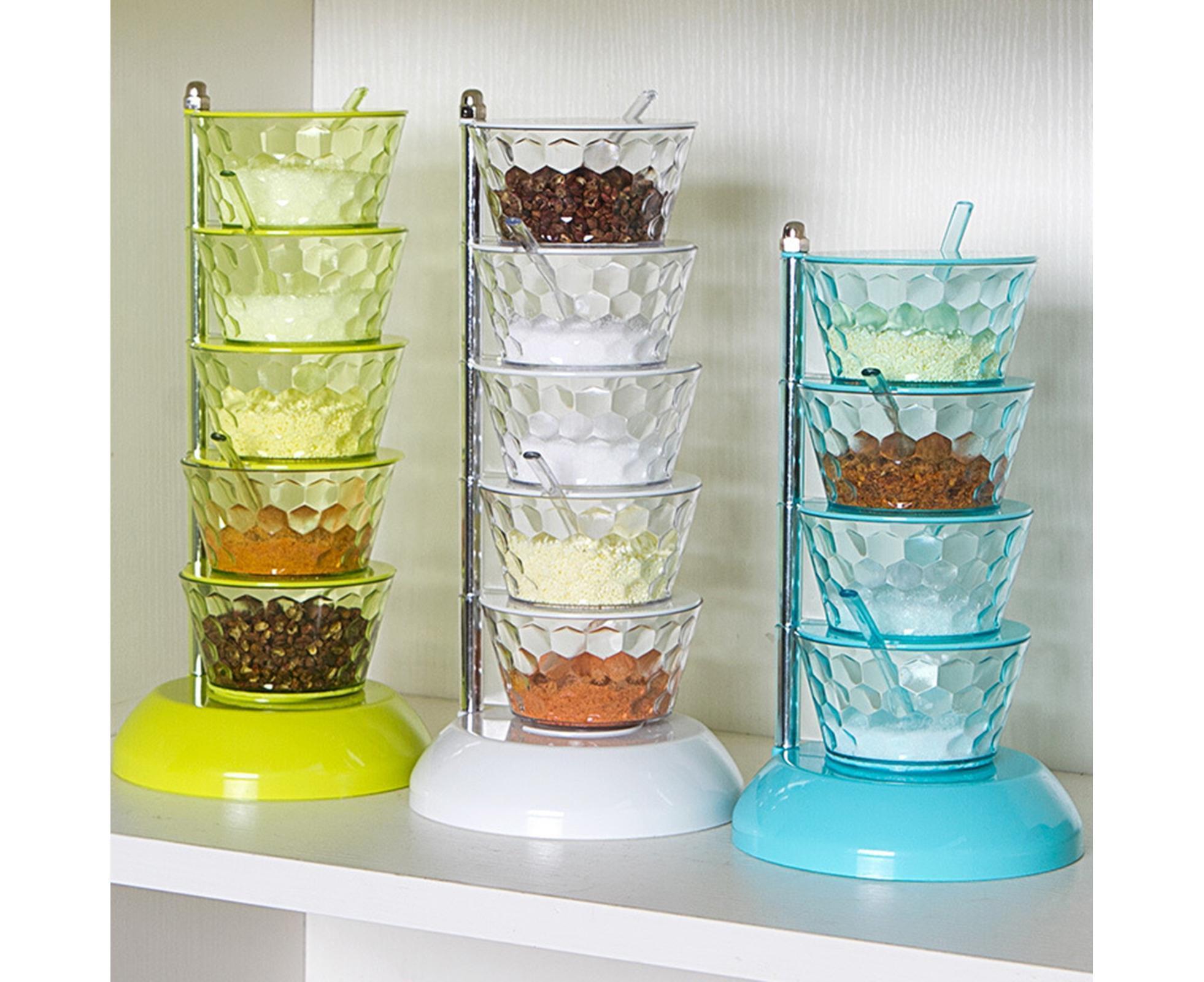 Kitchen Seasoning Bottles Boxes Plastic Frame Rotating Condiment Storage Rack-Light Blue 4 Layers โ image 3