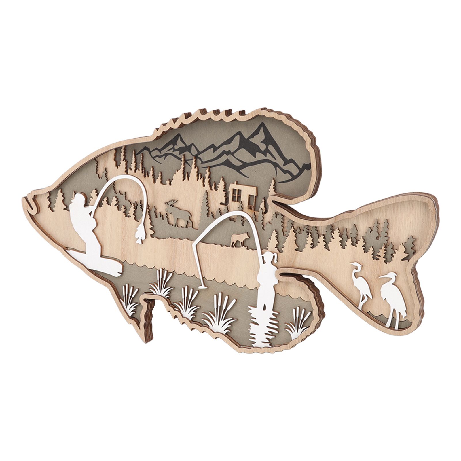 Wooden Hollowed Fish Figurine Multilayer Boxwood Decorative Wooden Hollowed Fish Striped for Home Office Canteen Bass โ image 3