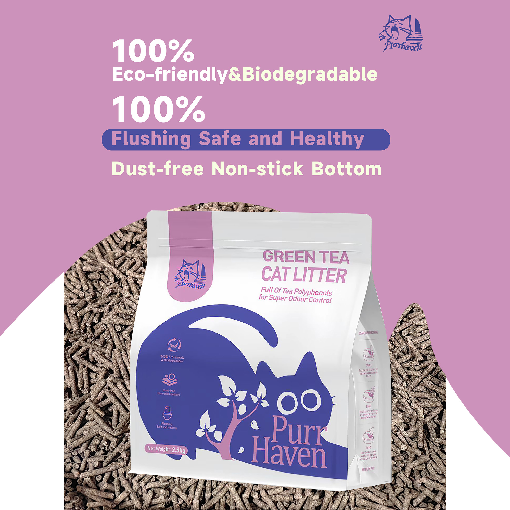 PurrHaven Green Tea Clumping Cat & Kitty Litter, 30kg (12 Pack),Dust Free,Natural Flusable,Easy to Clean,Odour Neutraliser,Rapid Liquid Absorption,Non-Toxic โ image 3