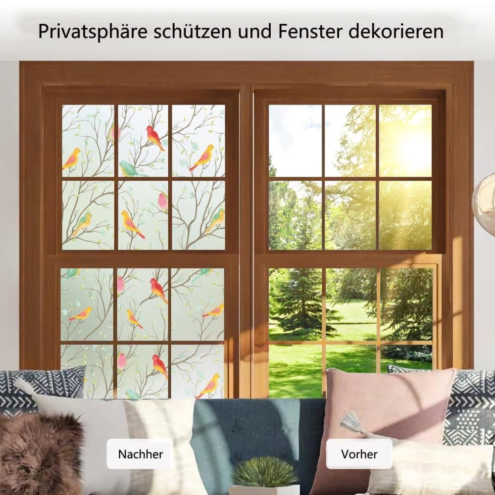 Privacy Protection Static Window Film with Bird Motif, UV and Blackout, for Living Rooms and Offices — image 3