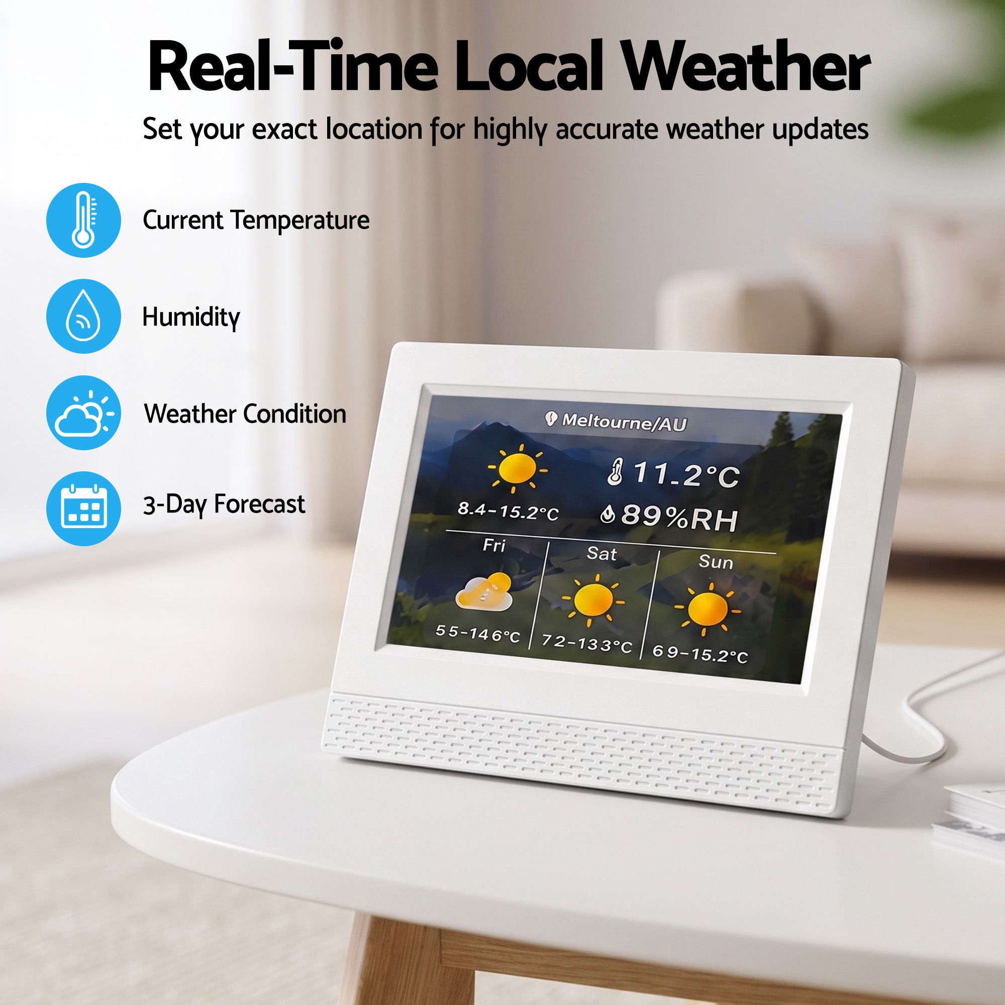 Artiss 7" Smart Digital Clock Calendar HD IPS Touchscreen Weather Photo Frame — image 5