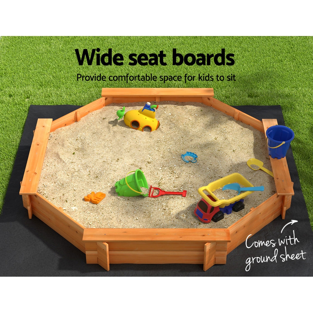 Keezi Kids Sandpit Wooden Round Sand Pit with Cover Bench Seat Beach Toys 182cm — image 6