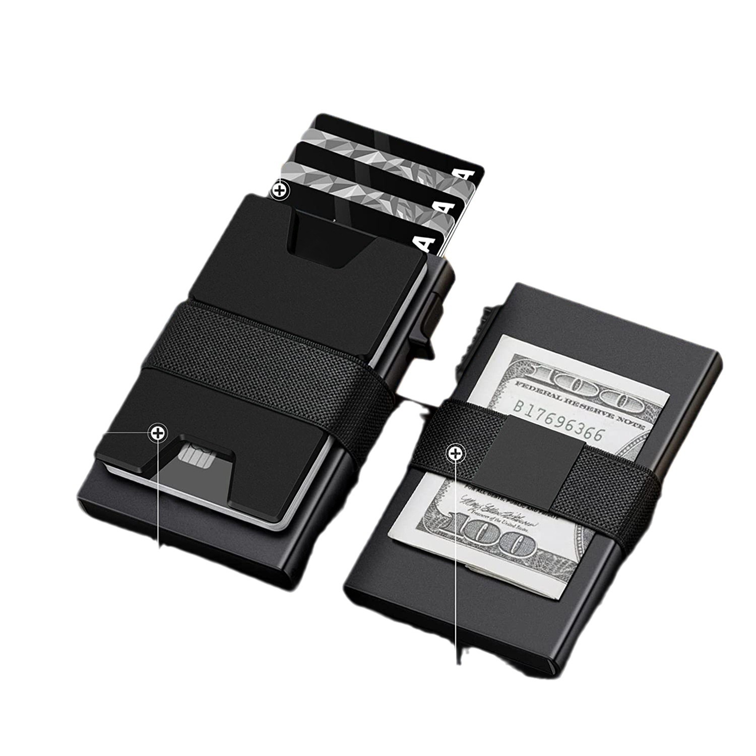 2-Pack Black Metal Thin Slim Men Women Pop Up Wallet (10.1 x 6.9 x 1.7 cm) - RFID Anti-theft Card Holder with box โ image 2