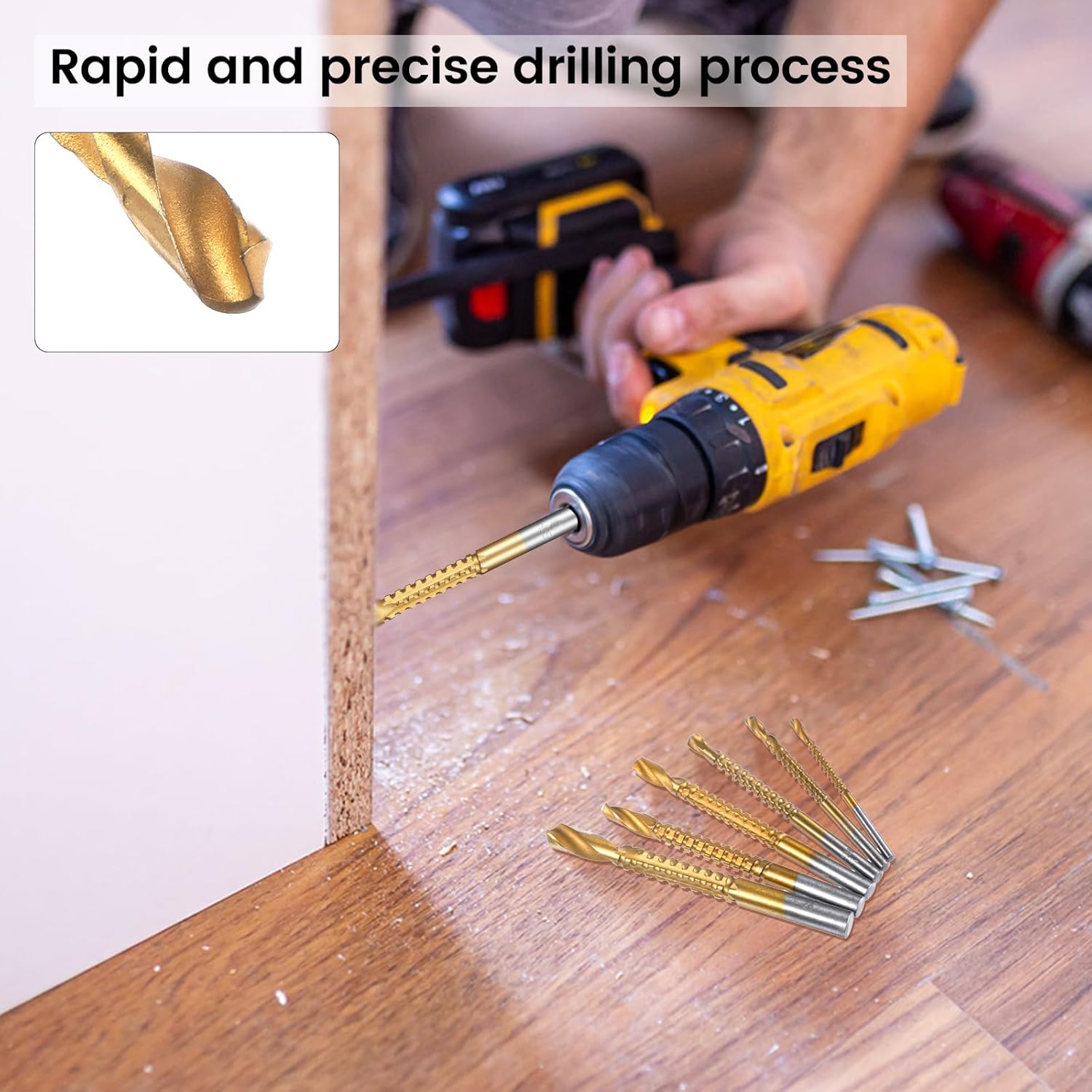 6 Pack Titanium Drill Bit Set, 3-8mm Serrated Side Cutting Drill Bit, Titanium Serrated Cutting Bits, Woodworking Tools, Hole Holesaw Tool for Plastic Metal โ image 6