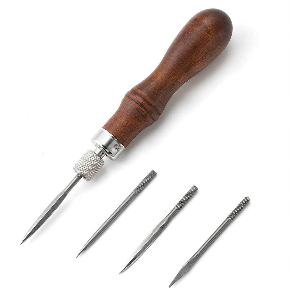 4 in 1 Wooden Handle Leather Craft Sewing Kit DIY Hole Punch Tool for Leather Sewing Hand Stitching โ image 2