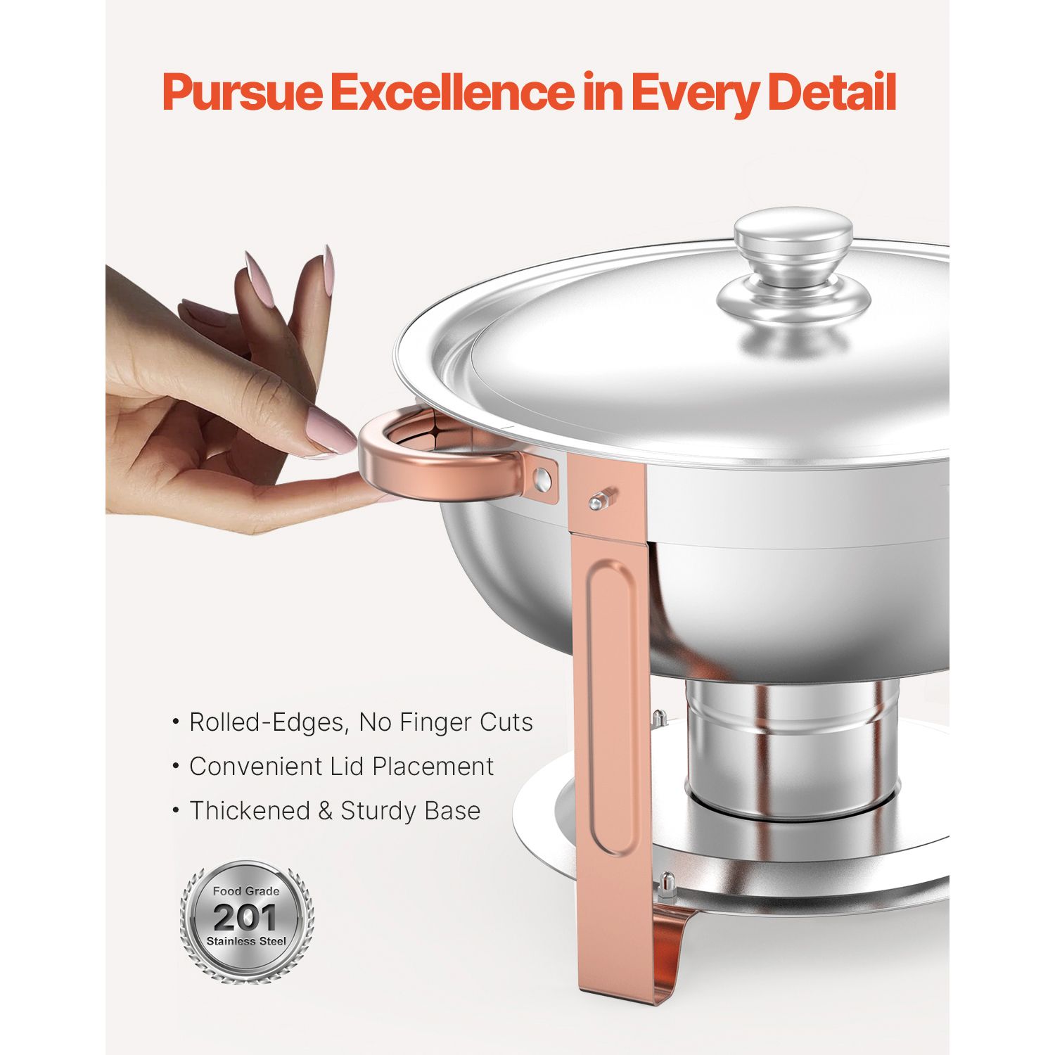 Chafing Dish Buffet Set, 5 Qt 4 Pack, Stainless Steel Chafer with 4 Full Size Pans, Round Catering Warmer Server with Lid Water Pan Folding Stand Clip, for β image 4
