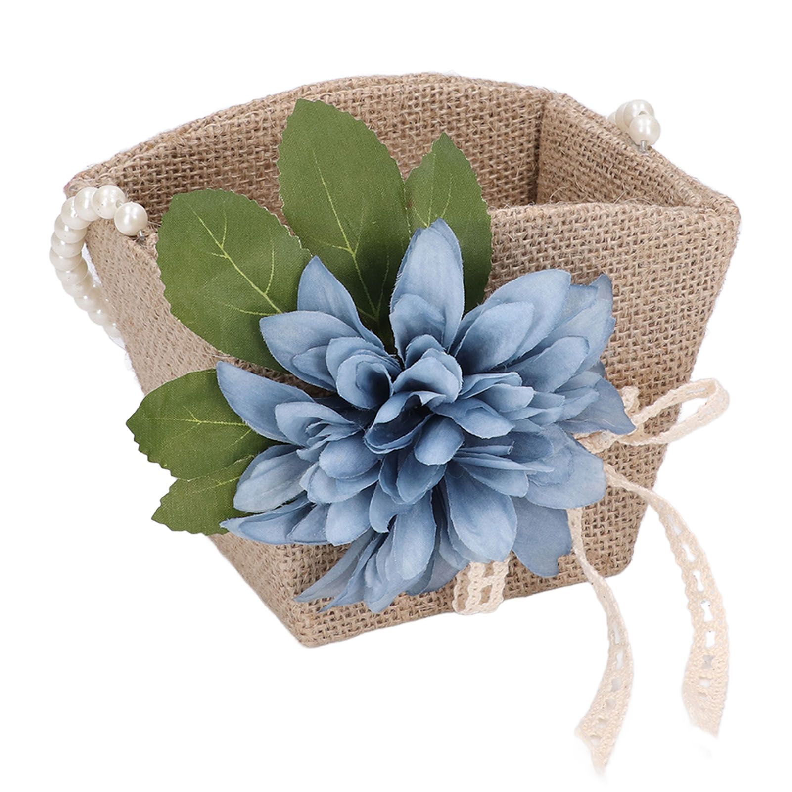 Flower Girl Basket Retro Linen Lovely Appearance Pearl Handle Light Weight Pearl Portable Flower Basket for WeddingsNumber 1 โ image 6