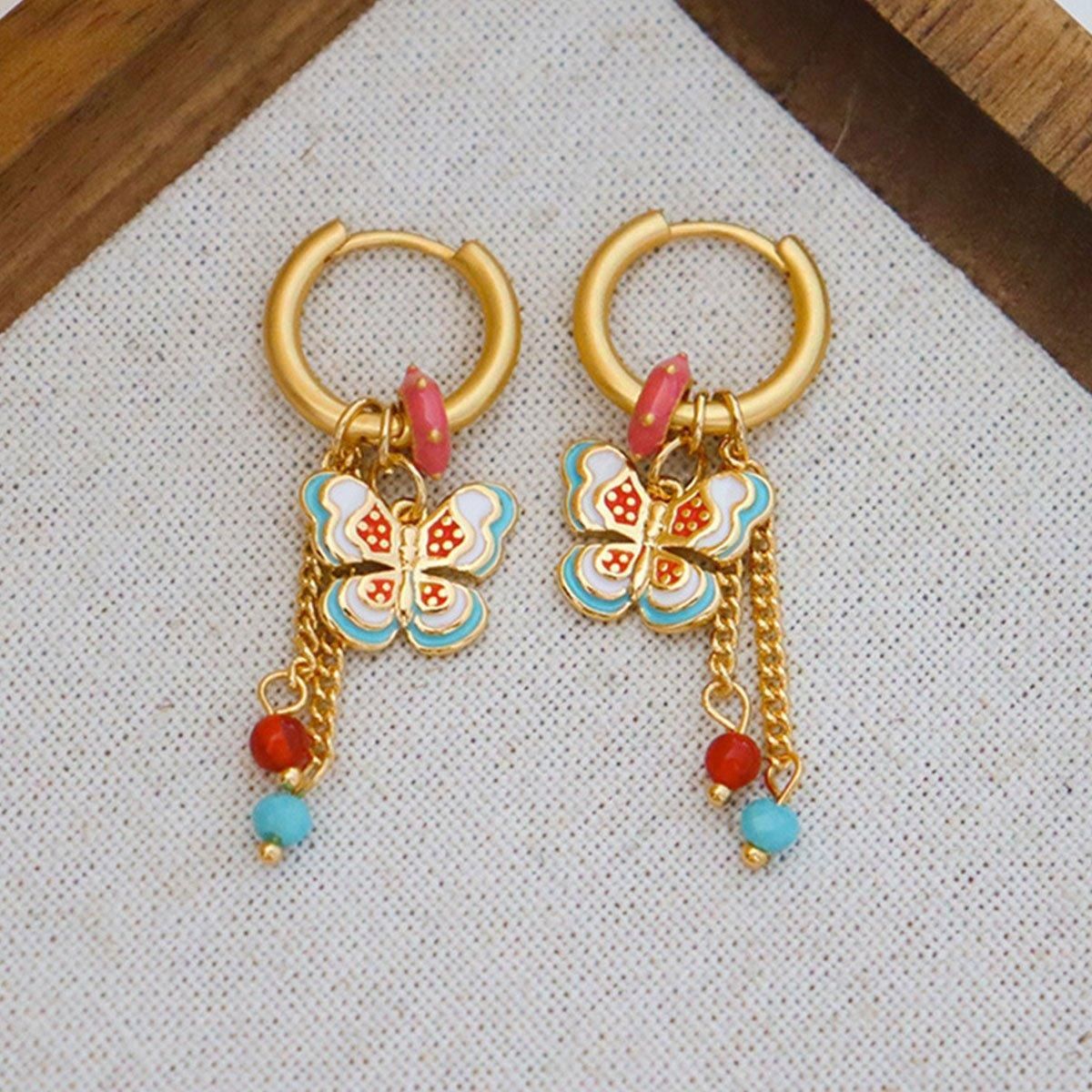 New Chinese Style Butterfly Earrings Fringe Colourful Simple Design Jewelry — image 5