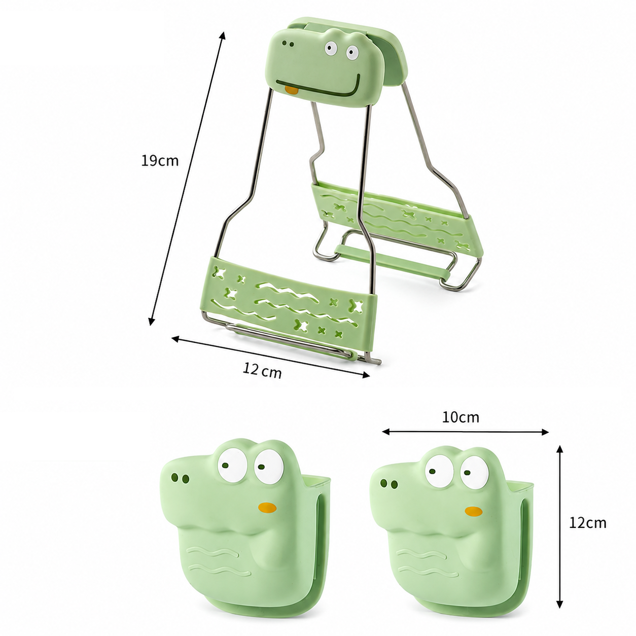 Crocodile shape Kitchen Heat Resistant Set - Adjustable Stainless Steel Plate Lifter and Silicone Oven Mitts - Non-Slip Anti-Scald Dish Grip for Steamer and