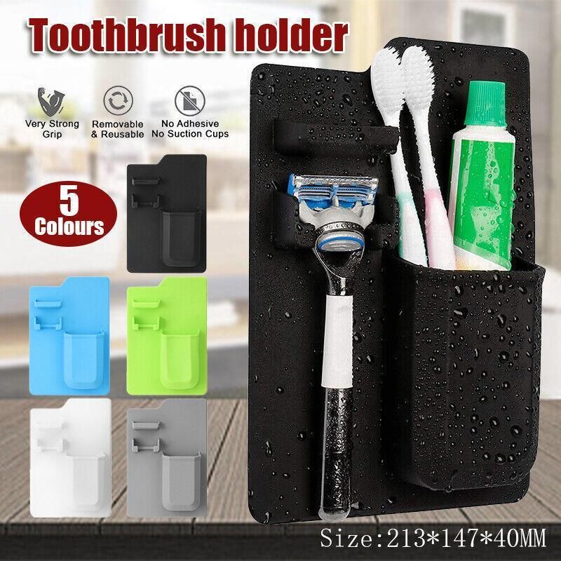 Silicone Shower Toothbrush Holder Bathroom Storage Rack for Razor and Toothpaste - Black โ image 2