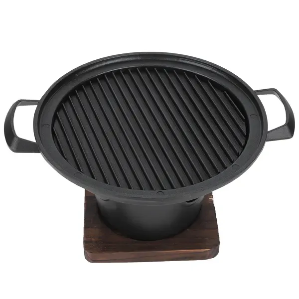 1 Piece Korean Smokeless Charcoal BBQ Grill, Aluminium Grill with Wood Base for Home Barbecues, Black, 26 × 21 × 12.5 cm — image 4