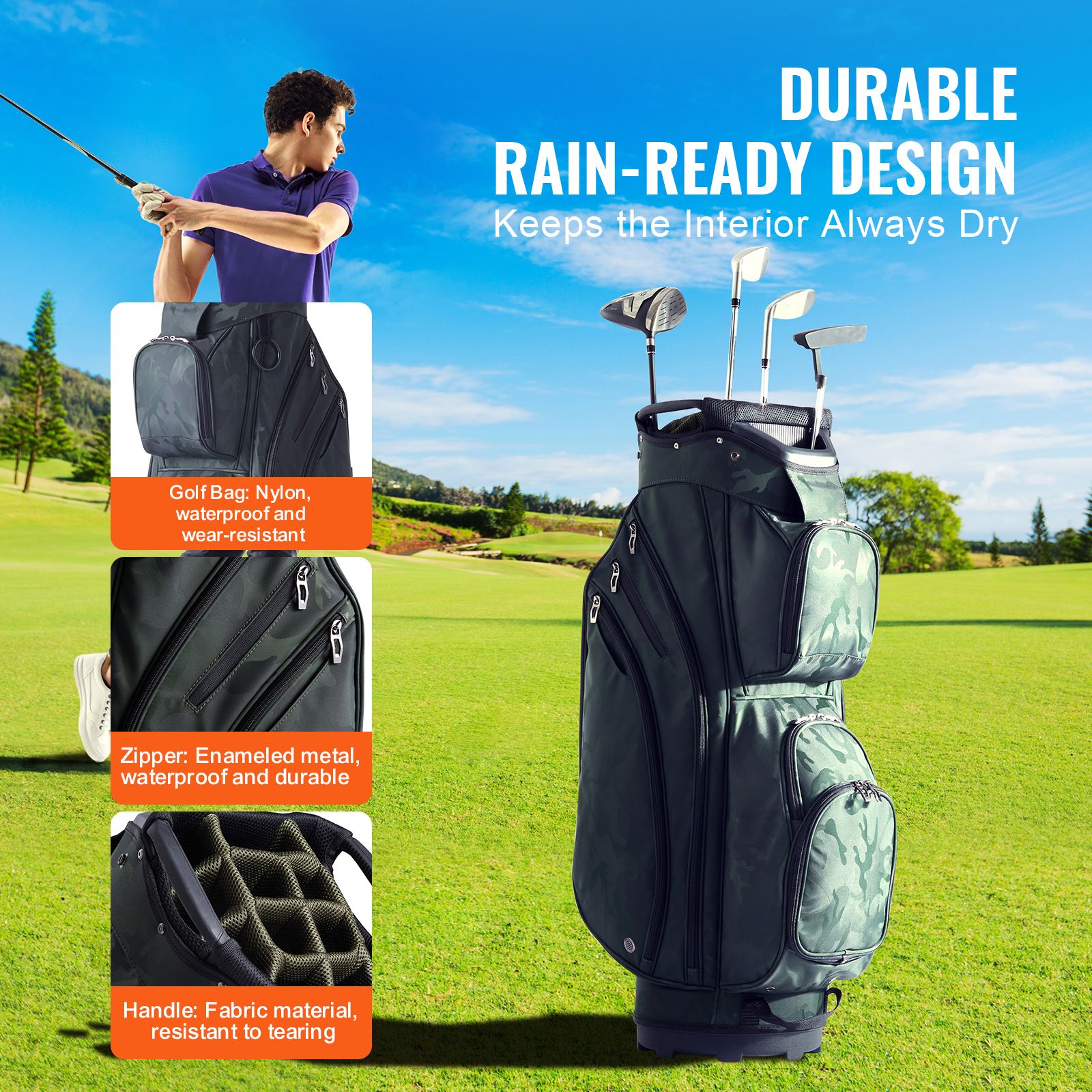 Golf Cart Bag with 14 Way Organizer Divider Top, 36” 11 Pockets Premium Nylon Cart Bag, Durable Golf Bags with Handles & Dust Cover & Detachable Straps for Men — image 3