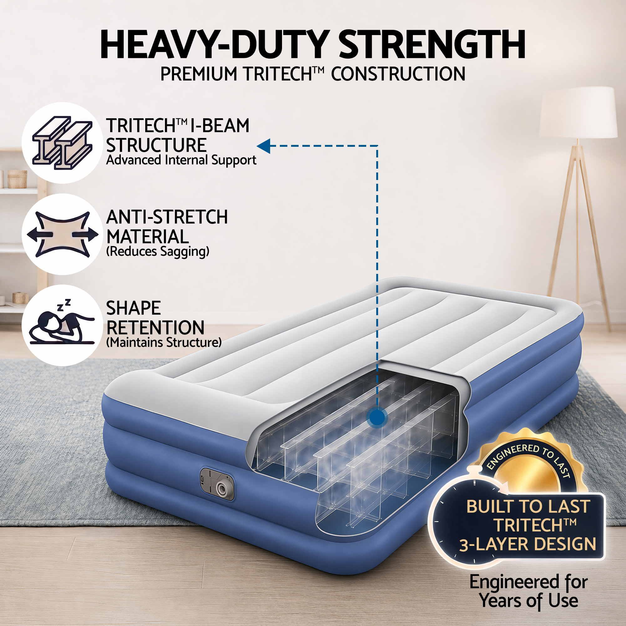 Bestway Single Air Mattress with Built-in Pump Tritech Inflatable Bed 46cm โ image 4