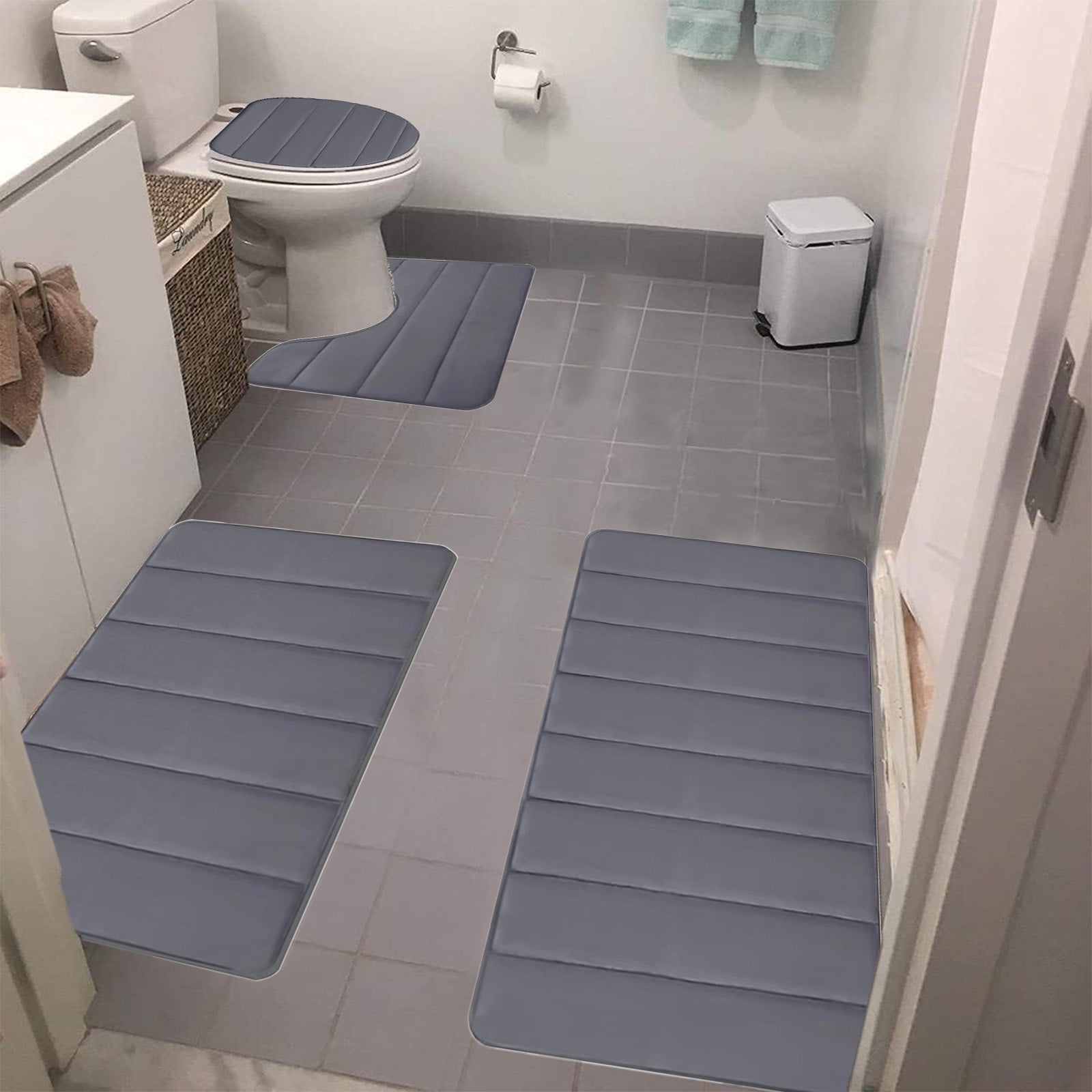 Bathroom Rugs Sets 4 Piece, Bath Mat Set and Oval Toilet Base with Rubber Backing, Plush Absorbent Shaggy Chenille Washable Mats, Includes 16x24", 16x20" — image 2