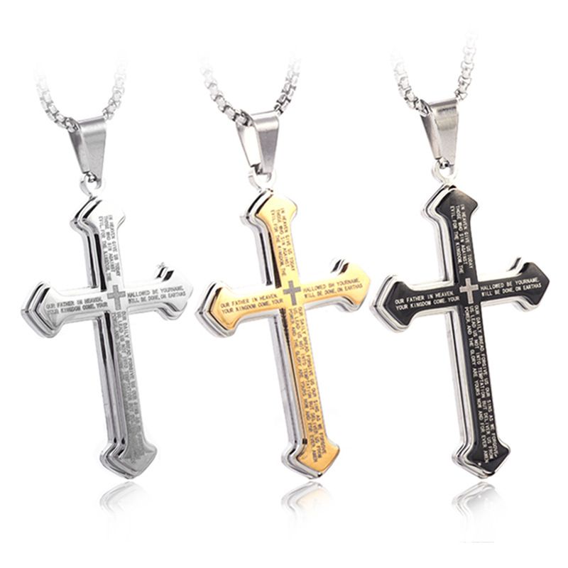 Puhai Stainless Steel Cross Necklace Silver Snake Bone Gold โ image 5