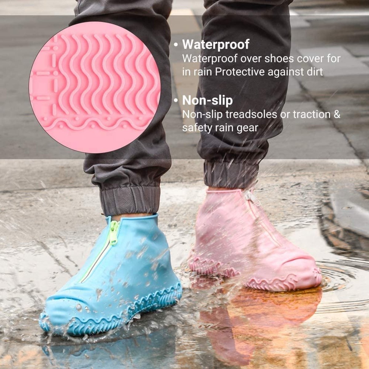 Waterproof shoe covers - reusable, foldable, non-slip rain shoe covers - with zipper - unisex - pink, size L — image 5