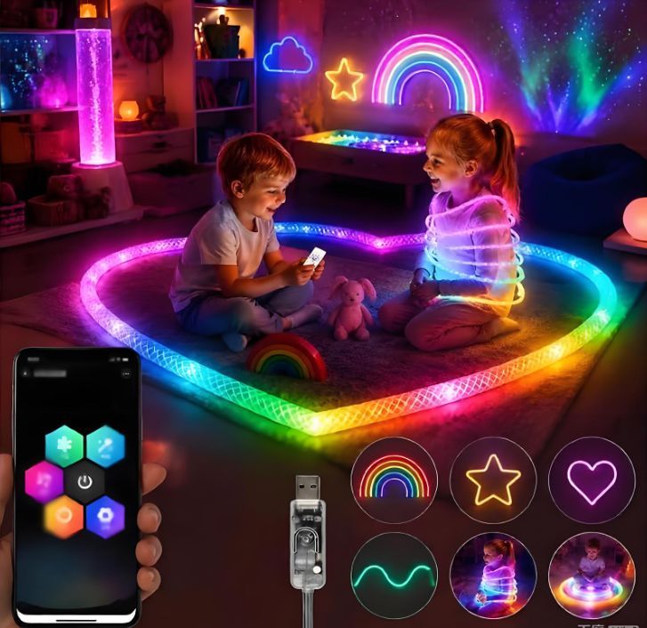 2M Dragon Scale Woven LED Rope Light with Bluetooth App, 5V USB,4M Dragon scale woven LED rope light with Bluetooth app control, flexible design, timer — image 3