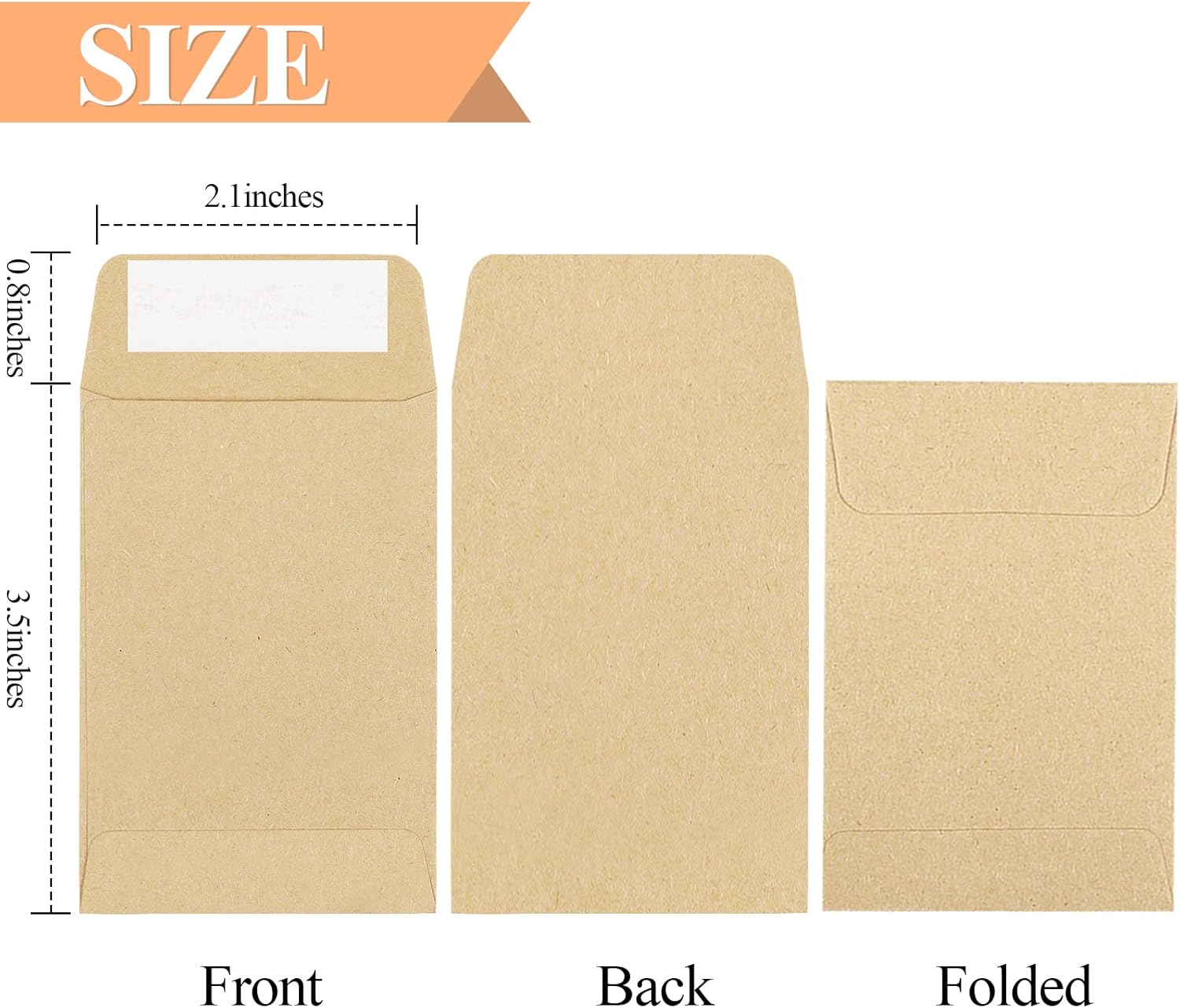 180 Pack Coin Envelopes 2.35"3.5", Brown Kraft Small Seed Packets, Full-Flap Seal Mini for Office, Home, School โ image 2
