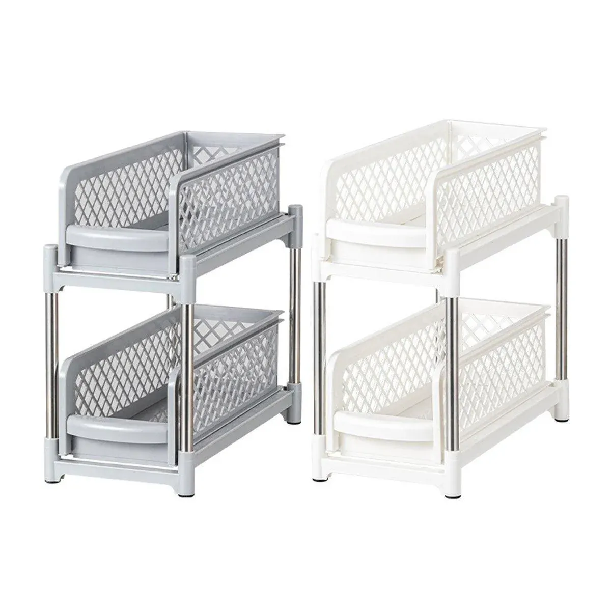 Bathroom Kitchen Sink Storage Rack Drawer Plastic Shelf Seasoning Holder - Grey — image 3