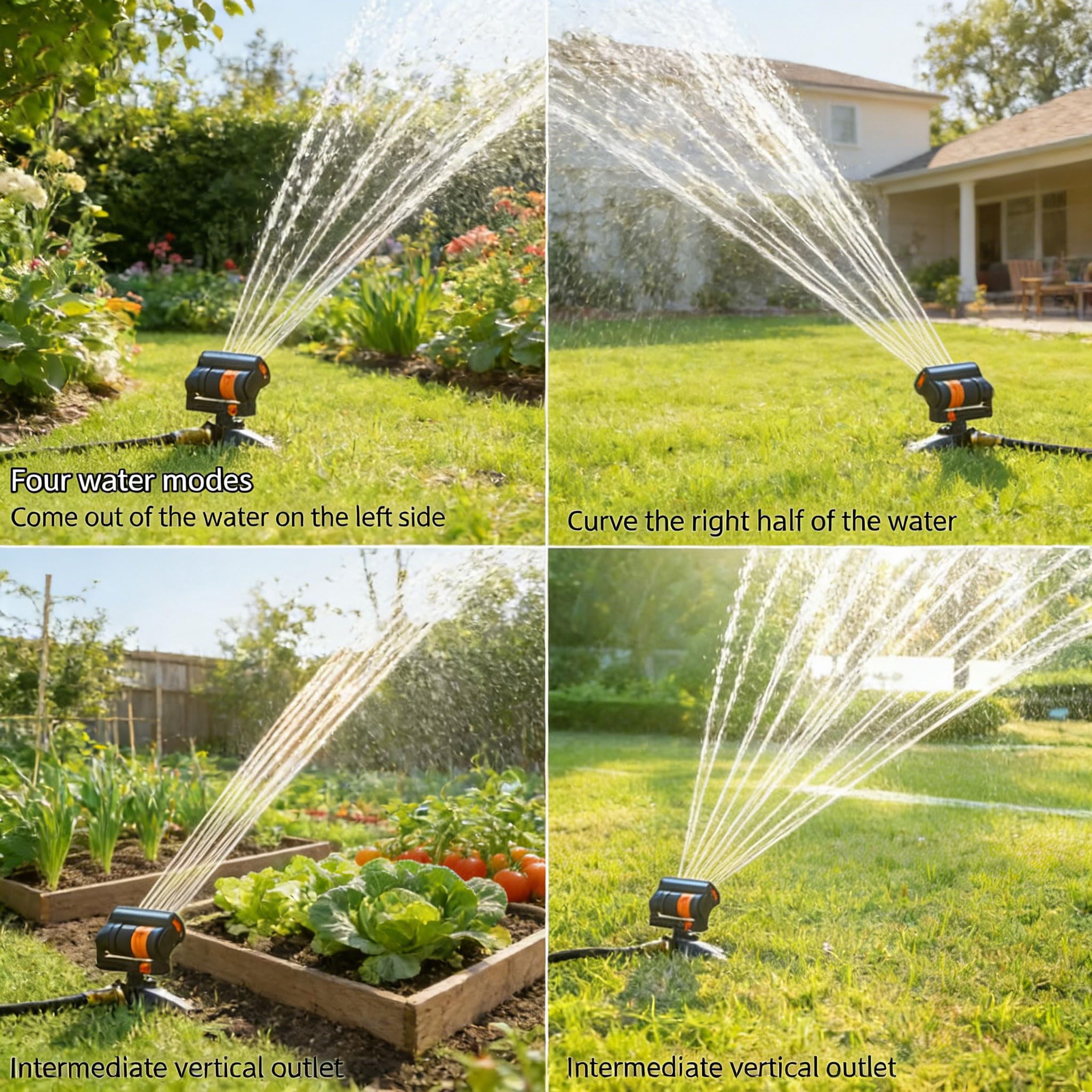 Smart Oscillating Sprinkler with 4 Spray Modes – Automatic Lawn Watering System for Garden, Yard & Patio, Adjustable Coverage, Durable Metal Connector (Black) — image 4