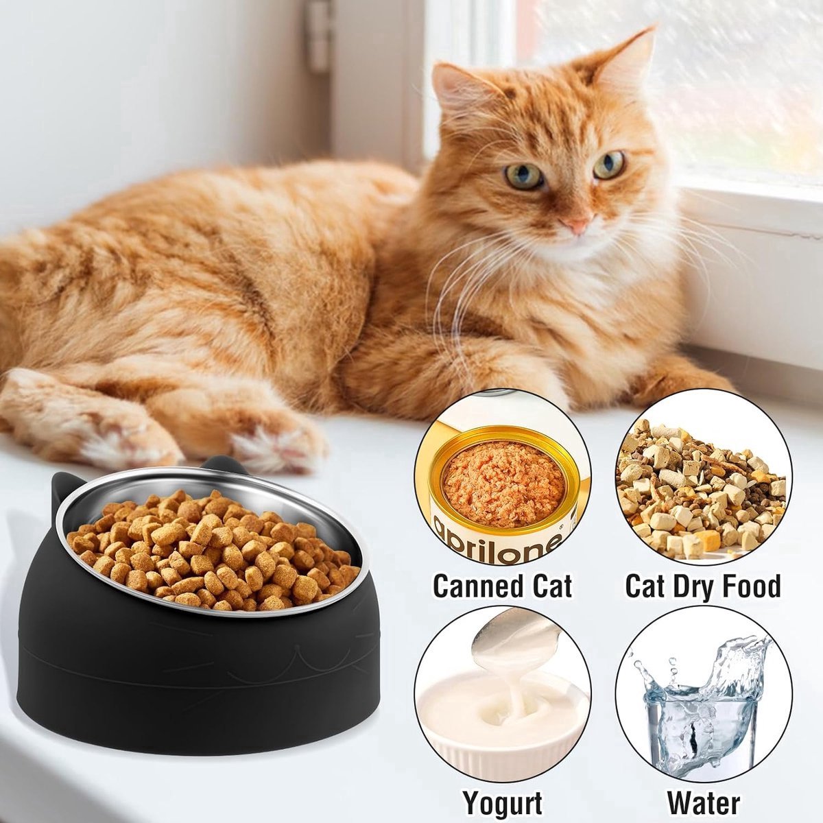 Dog Food Bowl - Cat Food Bowl - Stainless Steel - BPA-Free - Removable 2-in-1 Pet Bowl - 15° Tiltable - 2 × 200 ml - Dog Bowl - Sturdy - Durable - Non-Slip — image 5