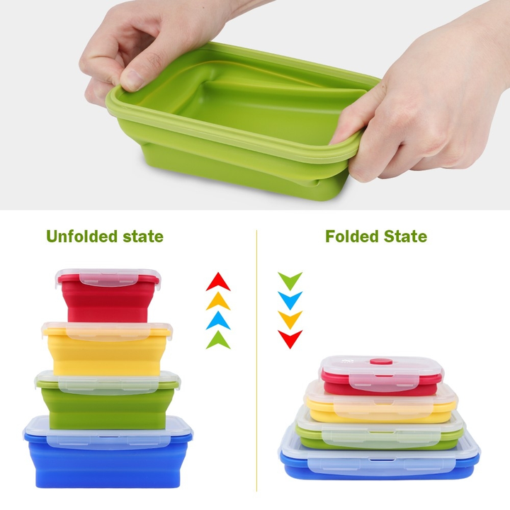 3-piece Set (Yellow + Green + Blue) Collapsible Silicone Food Storage Containers Set – 350ML, 500ML, 800ML | BPA-Free, Microwave, Dishwasher & Freezer Safe — image 2