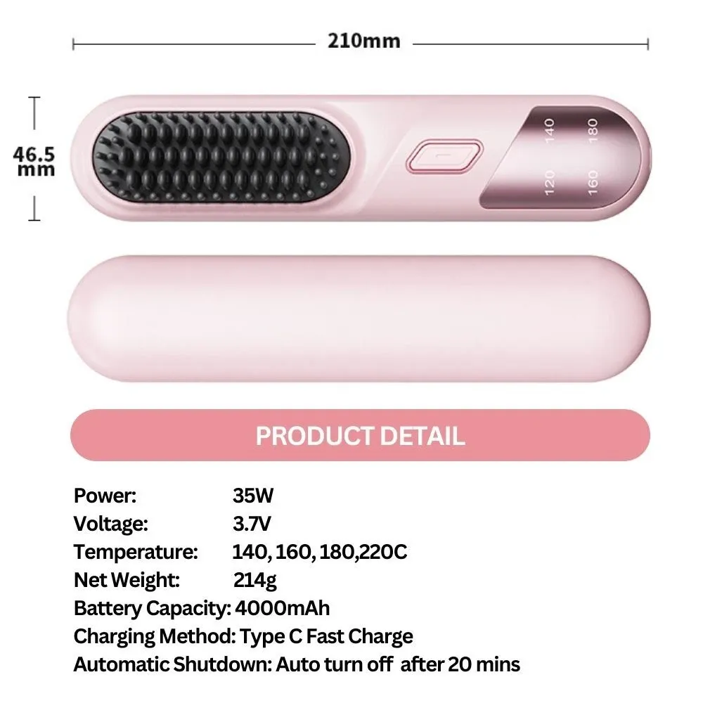 Cordless Hair Straightener Brush Portable Mini Ionic Straightening Comb 4000mAh-Purple — image 3