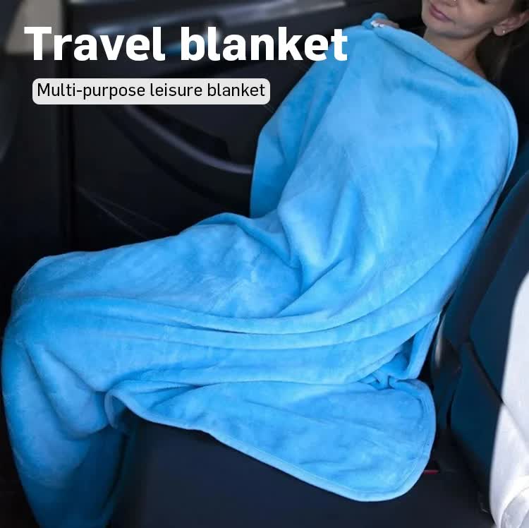Grey 2-in-1 Plush Travel Blanket & Pillow Set - Soft Flannel with Luggage Strap & Carabiner (50x60in) — image 2