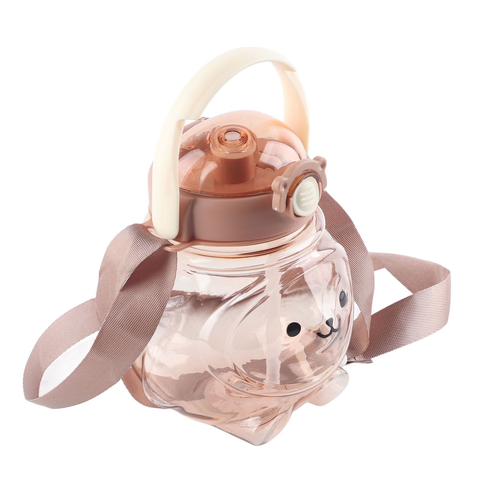 Large Water Bottle 1000ml Cartoon Bear Shape Portable Drinking Bottle with Straw Strap for Summer Coffee — image 2