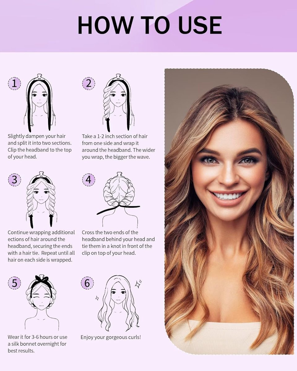 Heat-free hair curlers -Curling rollers- curling set- Blow-dry effect without heat overnight - Soft cap and sleepy bow design - Comfortable curls while you — image 2