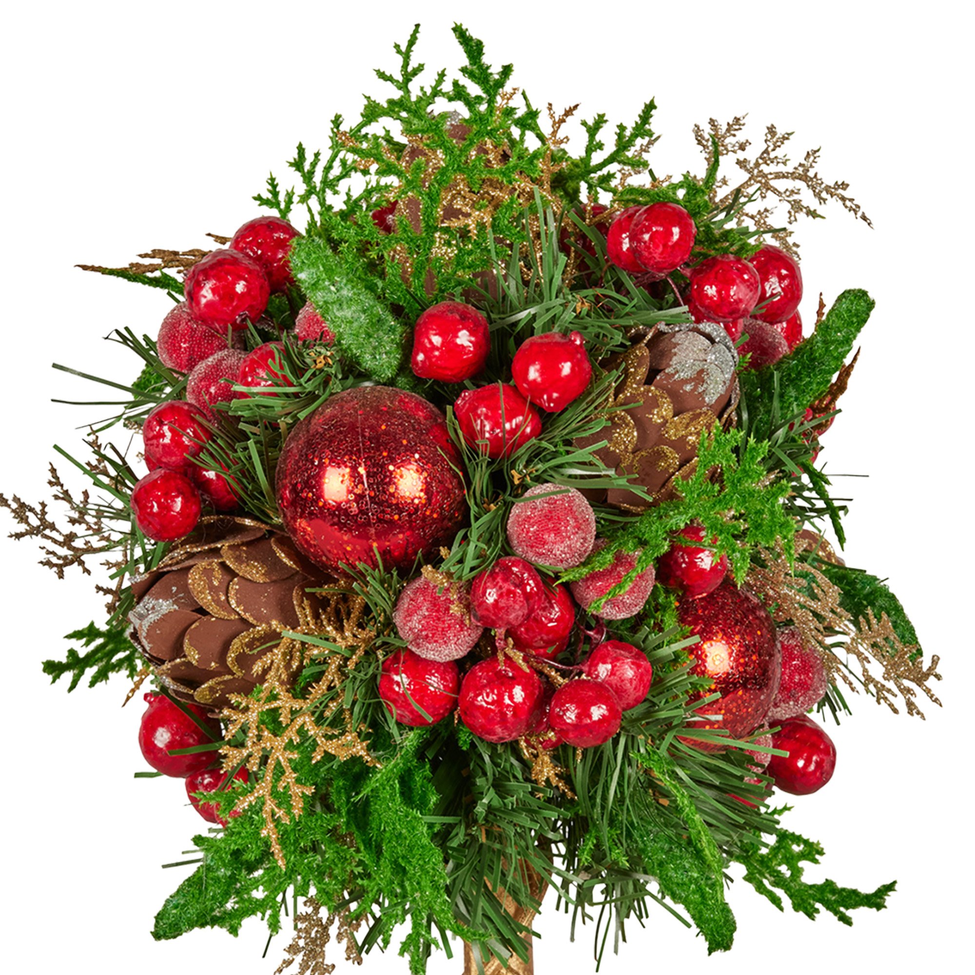 Christabelle 36cm Christmas Tabletop Topiary Tree Pre-Decorated Berries, Baubles & Pine Cones Gold Pot Twisted Stem Festive Decoration — image 3