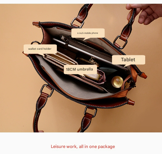 Brown Elegant Leather Handbag - Stylish Brown Tote with Adjustable Strap, Spacious and Durable โ image 2