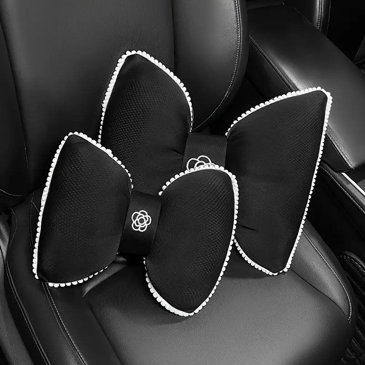 Black Bowknot Neck Pillow Plush Bow Tie Soft Plush Car Headrest Waist Support - Waist β image 4