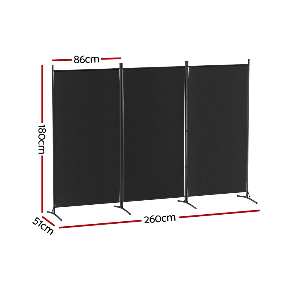Artiss 3 Panel Room Divider Screen 260x180cm Fabric Black โ image 2