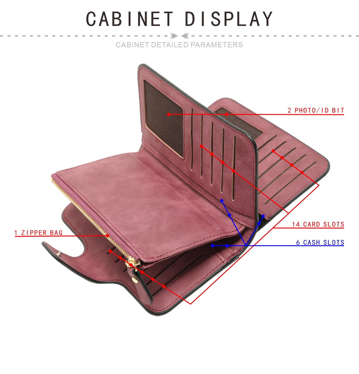 Grey Large Capacity Long Wallet Frosted PU Leather Clutch Bag with 14 Card Slots and Zipper Compartment fits Smartphone for Everyday Use Australia โ image 3