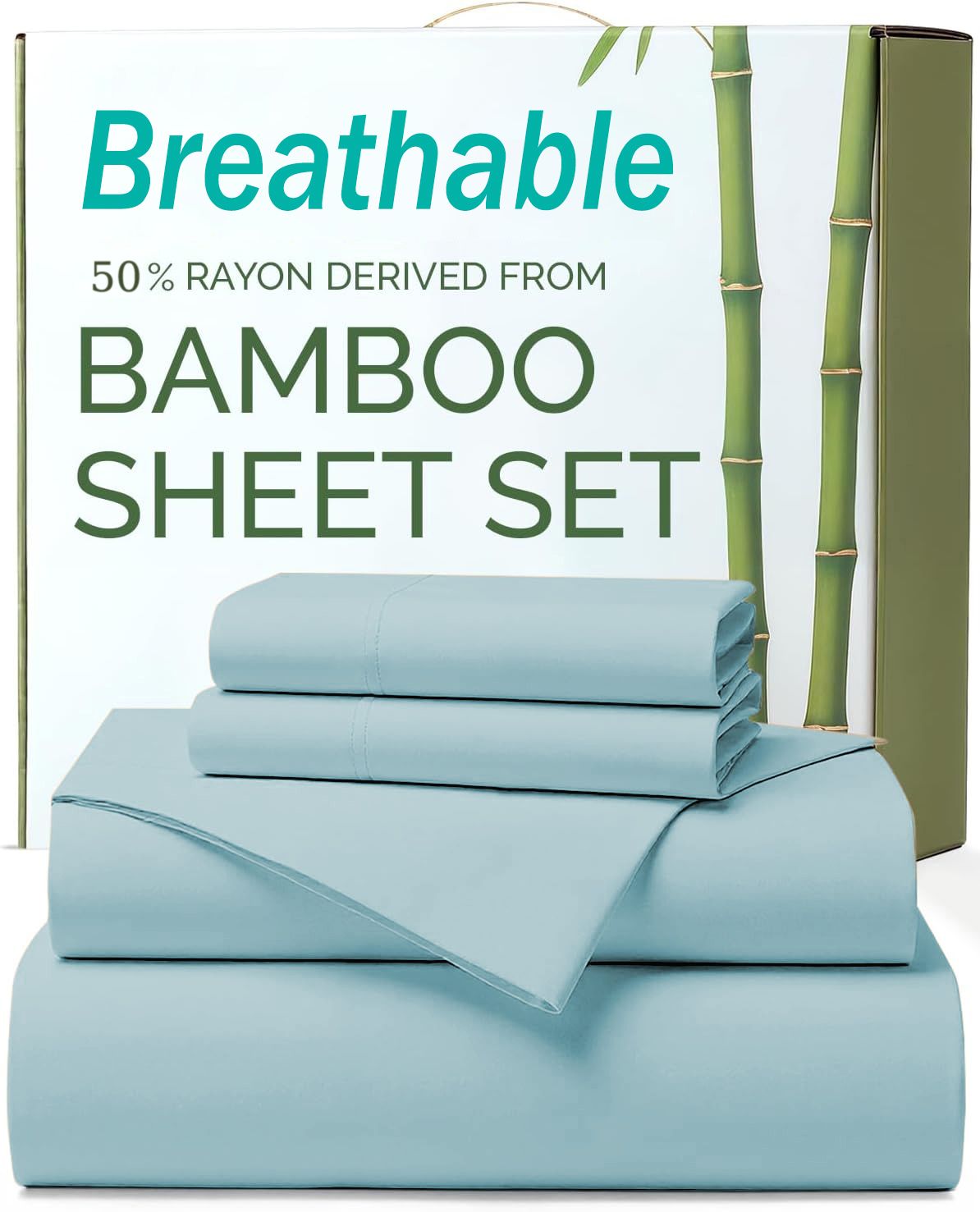 4 Piece Ultra Soft Bamboo Breathable Sheet Set -Hotel 2000TC Breathable Bed Sheets Set with 37 Centimetre Deep Pocket-Breathable Sheets for Hot Sleepers(Sky