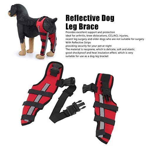 Dog Knee Brace Adjustable Dog Double Rear Leg Brace with Metal Hinged Flexible Support and Reflective Seat Belts Dog Acl Brace Hind Leg - Red - Size L — image 3