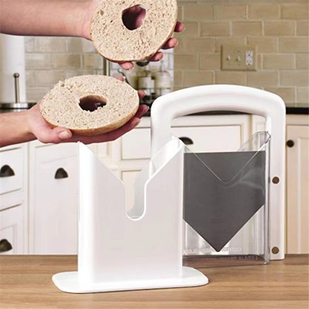 Slicer, Bagel Cutter with Safety Shield and Safe Grip, Bagel Holder for Cutting Large and Small Bagels, Stainless Steel Blade (White) — image 2