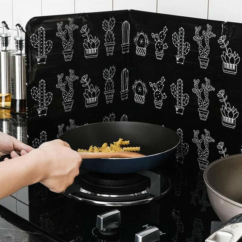 Kitchen Oil Splash Guard Wall Foil Protector Stove Cover Removable Baffle Screen - Black Cactus โ image 6