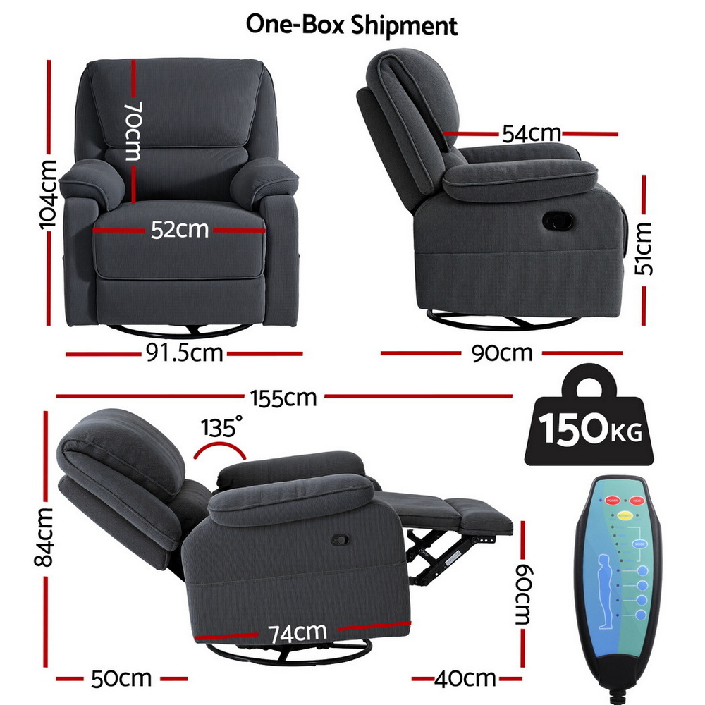 Artiss Rocking Recliner Chair 360 Swivel Massage Heated Reclining Chairs — image 2