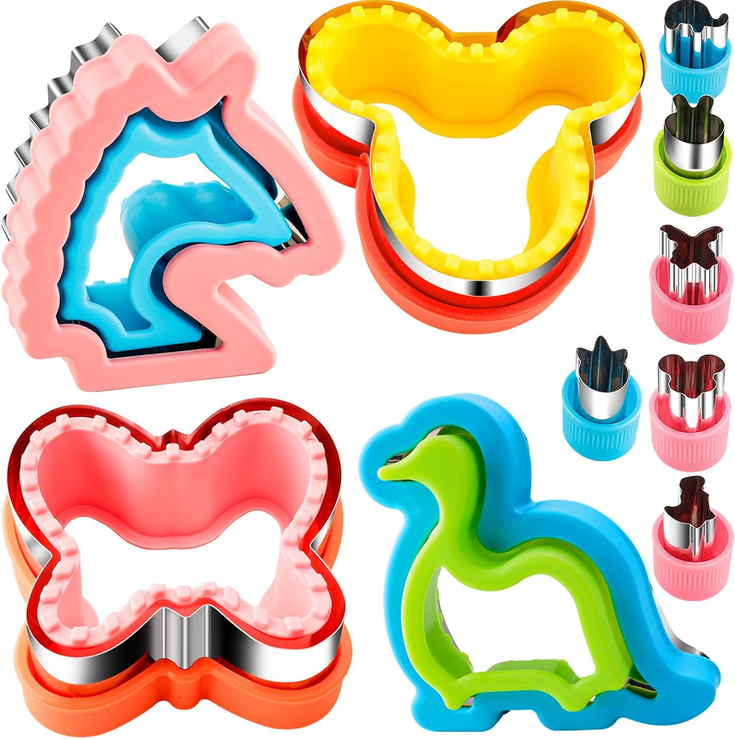 Sandwich Cutter and Sealer for Kids 10PCS Large Bread Sandwich Decruster Pancake Maker Cookies Fruits Vegetables Shaped Cutters for Lunch Bento Box Dinosuar