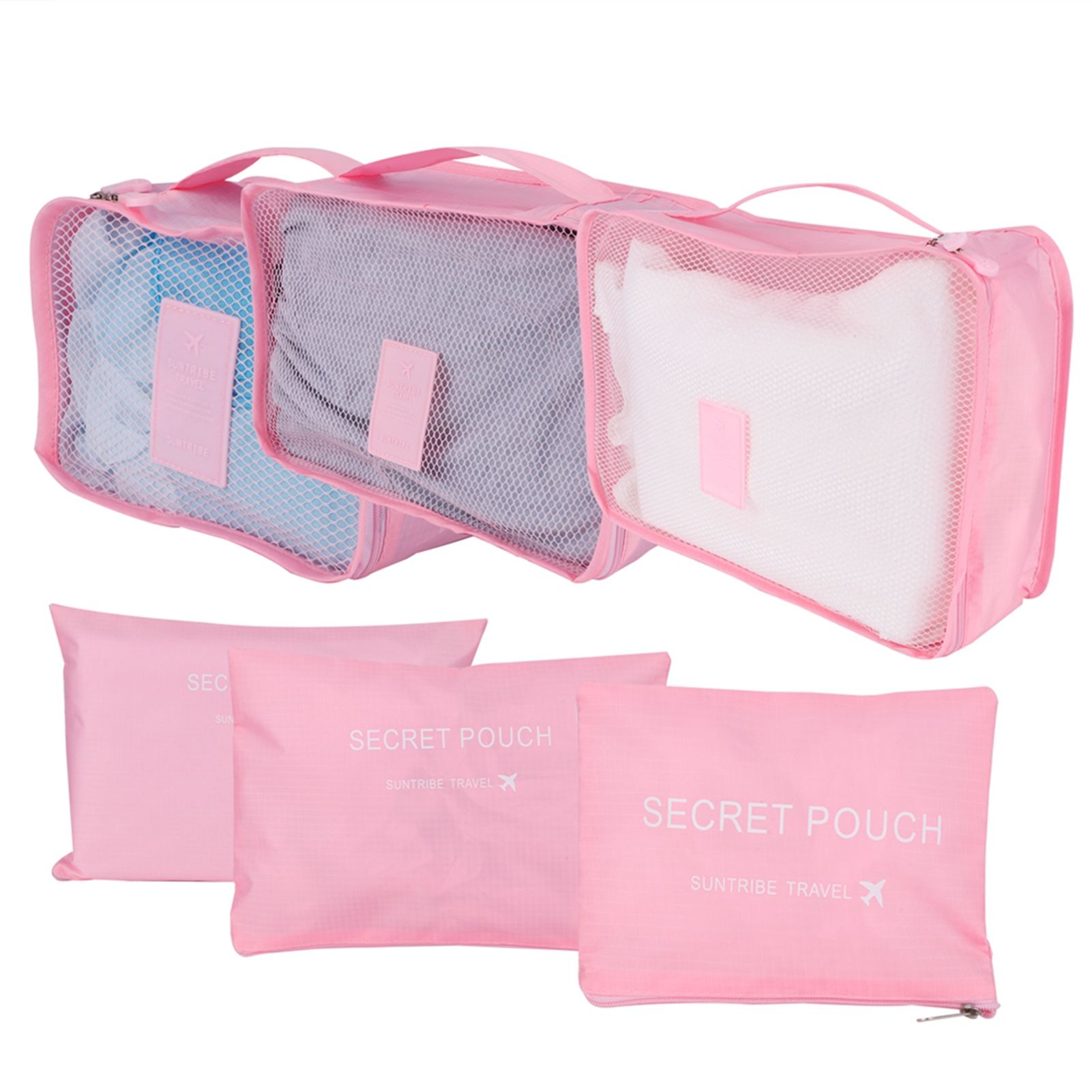 6Pcs/Set Storage Bag Clothing Sorting Bag Luggage Suitcase Packing Organizer for TravellingPink — image 6