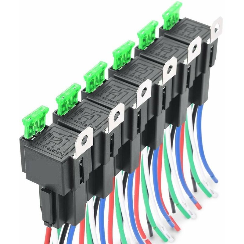 6 pcs 12V 30A Fuse Relay Switch Harness Ato/Atc Blade Fuse, 5 Pin Spst Automotive Electrical Relays With Heavy Duty 14