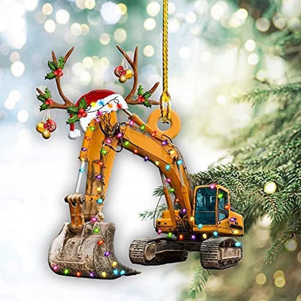 Christmas Tree Pendant Hanging Decoration Gift Personalized Fire Truck Vehicle Truck Boat Excavator Pendant — image 4