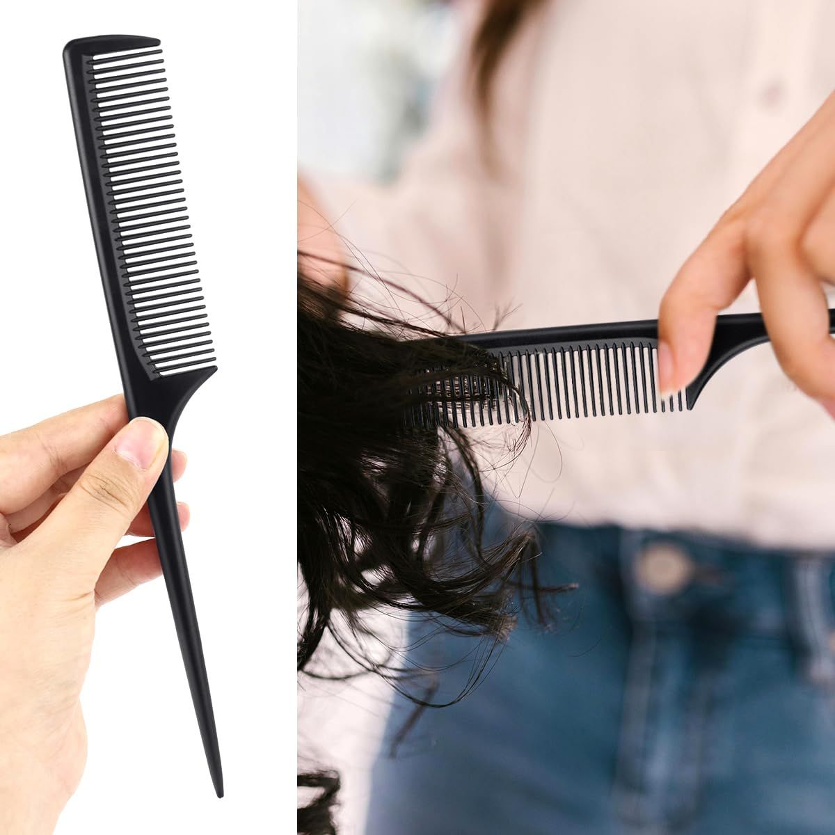 2 Pack Rat Tail Teasing Combs, Fine Tooth Hair Sectioning Combs for Root Lifting, Parting, Styling and Salon Use, Black โ image 4